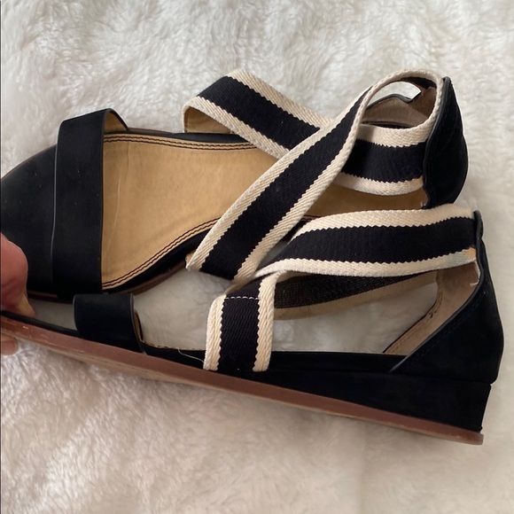 Splendid Black and Tan Sandals with Modern Asymmetry - Picture 9 of 11